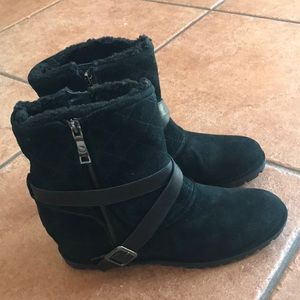 Marc Fisher Lynsie black leather faux fur winter boots shoes size 11M